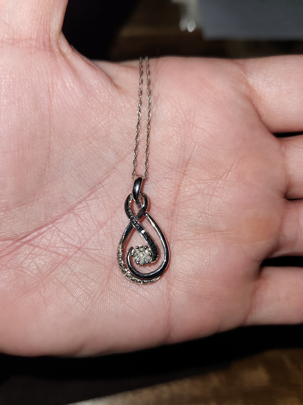 Silver Infinity Teardrop Pendant Necklace with Clear Stones